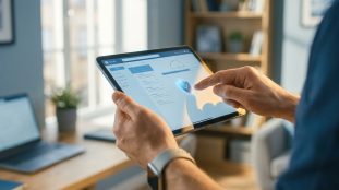 Personne utilisant une tablette pour sécuriser ses paramètres de messagerie email.